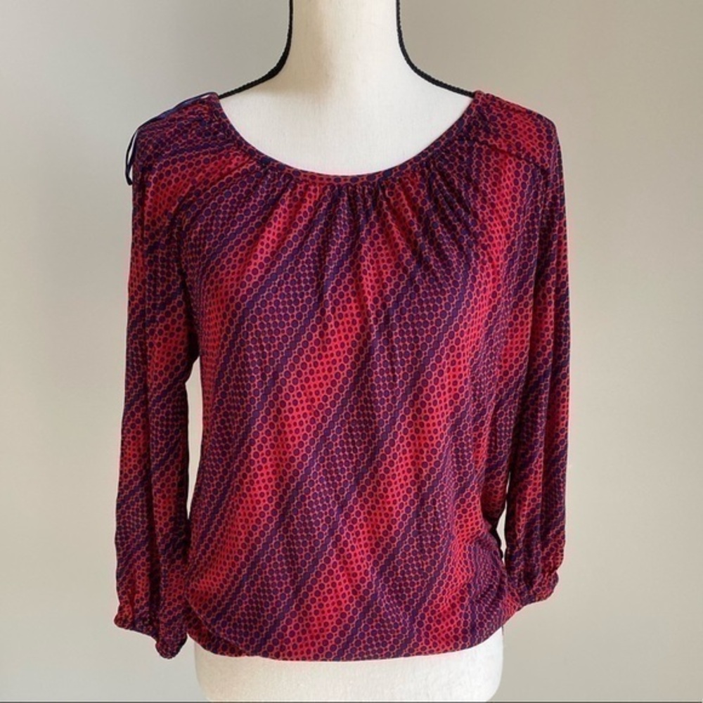 Michael Kors Banded Waist Blouse Red/Navy S NWT
